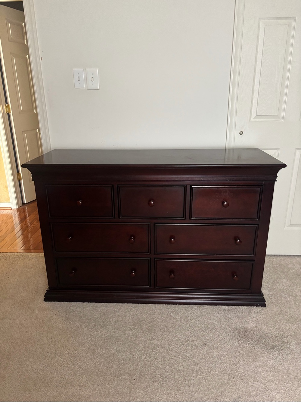 Classic 8-Drawer Wooden Dresser Chest in Dark Brown